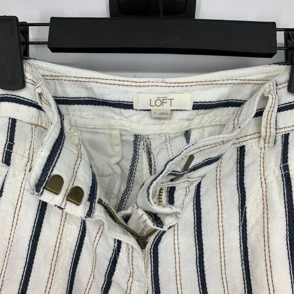 Ann Taylor LOFT Pants Linen Blend White Blue Stripe Skinny - Picture 3 of 8